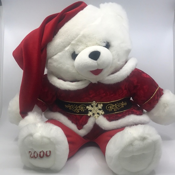 Christmas Plush Snowflake Teddy 2002 Stuffed Animal White Bear - Picture 1 of 9